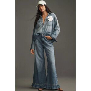 Pilcro High-Rise Wide-Leg Ruffle Flare Jeans 30